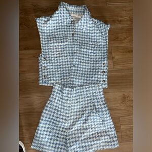 ZARA tweed blue and white set XS